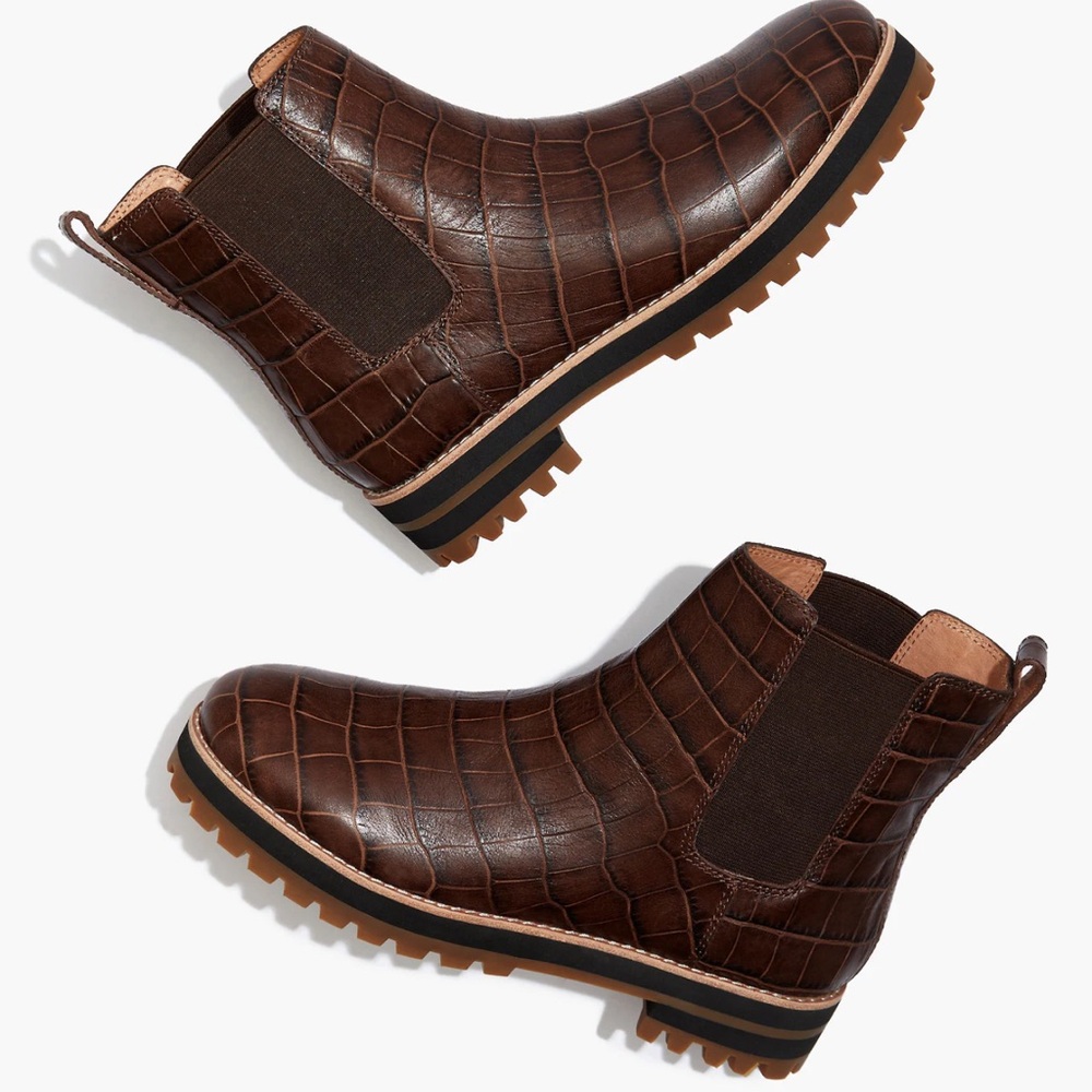 Madewell Brown Croc-Embossed Ankle Boots